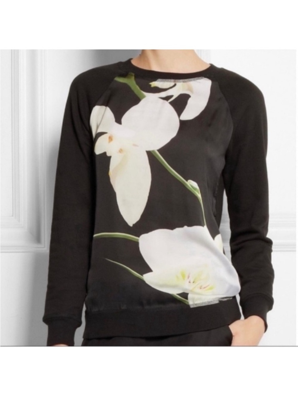 ALTUZARRA orchid elegant ethereal white flower black sweatshirt top Sz M Target
